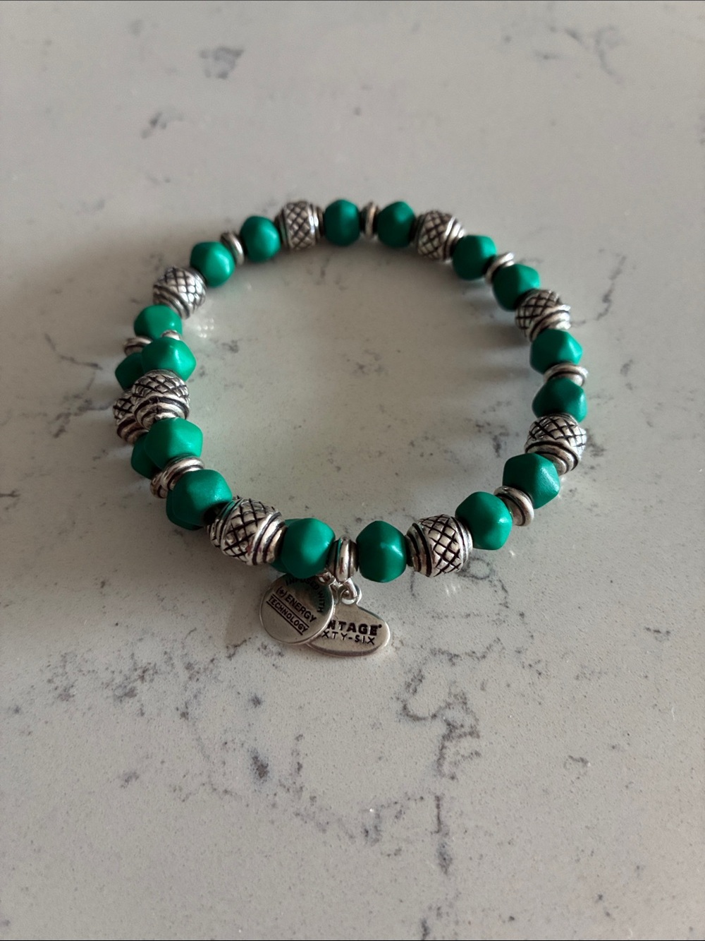 Alex and Ani Turquoise Green Beaded Bracelet with Silver Accents
